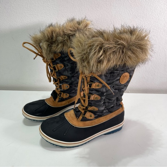 GLOBALWIN Wmn 9.5 Faux Fur Gray Camo Waterproof Winter Boots Snow Boots Outdoors - Picture 1 of 9